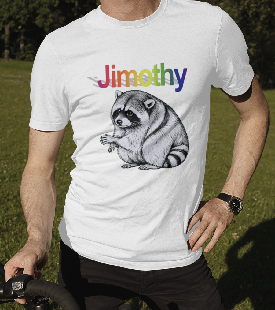 Jimothy Raccoon Rainbow Text With Illustrated Animal T-Shirt