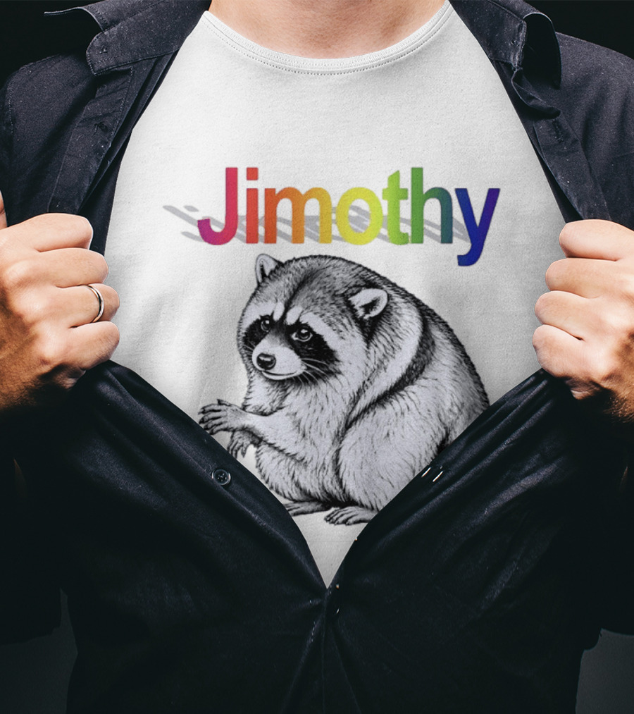 Jimothy Raccoon Rainbow Text With Illustrated Animal T-Shirt