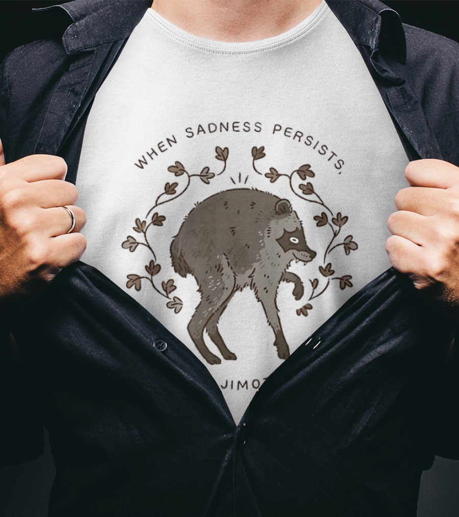 When Sadness Persists Remember Jimothy Exists Raccoon Creature T-Shirt