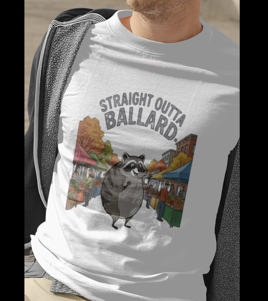 Straight Outta Ballard Raccoon At Farmers Market Scene T-Shirt