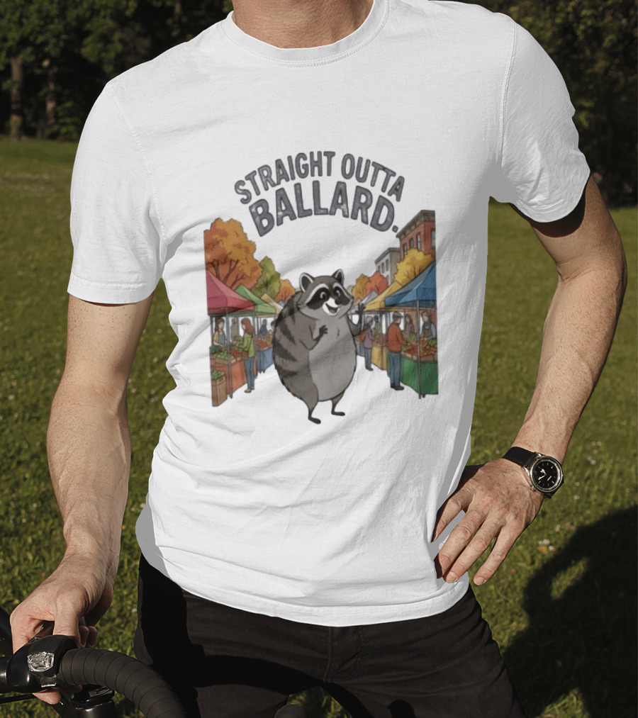 Straight Outta Ballard Raccoon At Farmers Market Scene T-Shirt