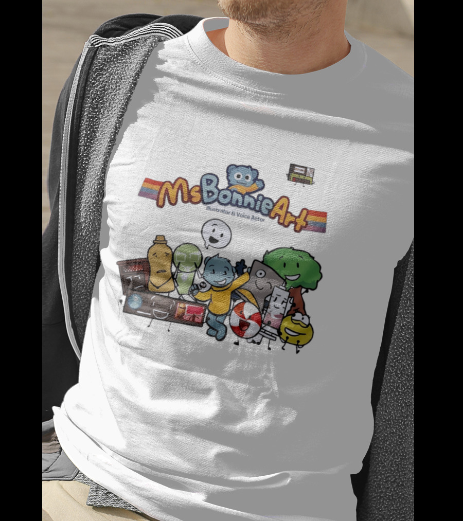 MsBonnieArt Animated Characters And Objects With Bear And Rainbow Accents T-Shirt