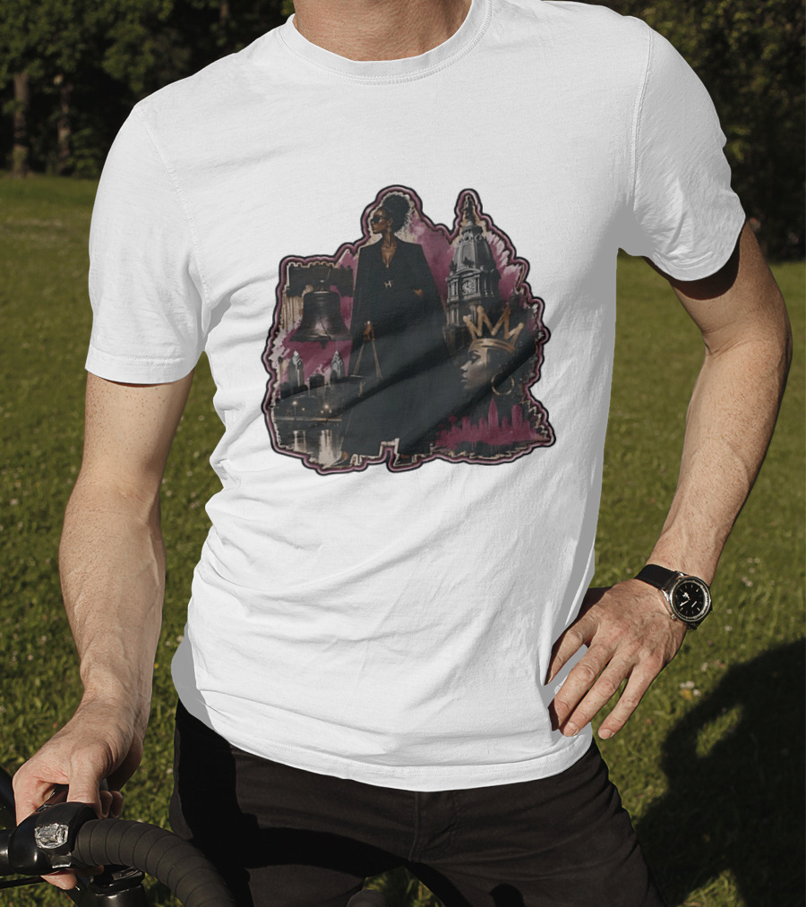 Philadelphia City Chic With Liberty Bell City Hall Skyline Crowned Elegance T-Shirt