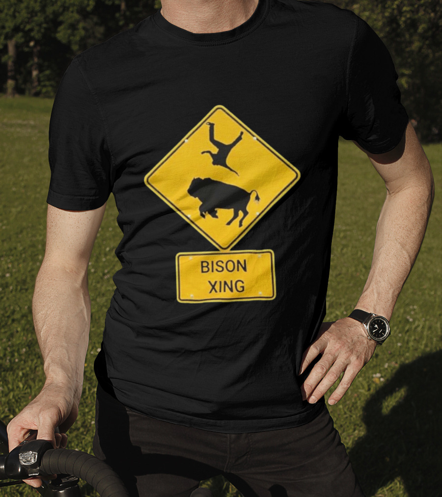 Bison Xing Road Sign With Pedestrian Warning T-Shirt