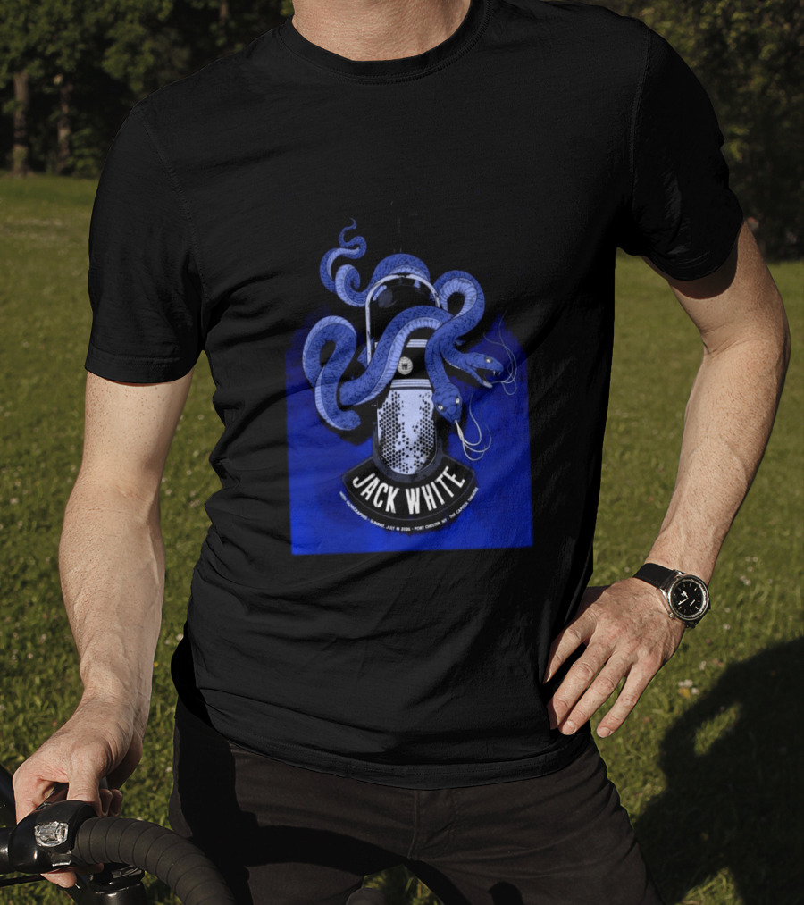 Jack White Tour Port Chester NY Jul 19 2026 Blue Snake Microphone T-Shirt