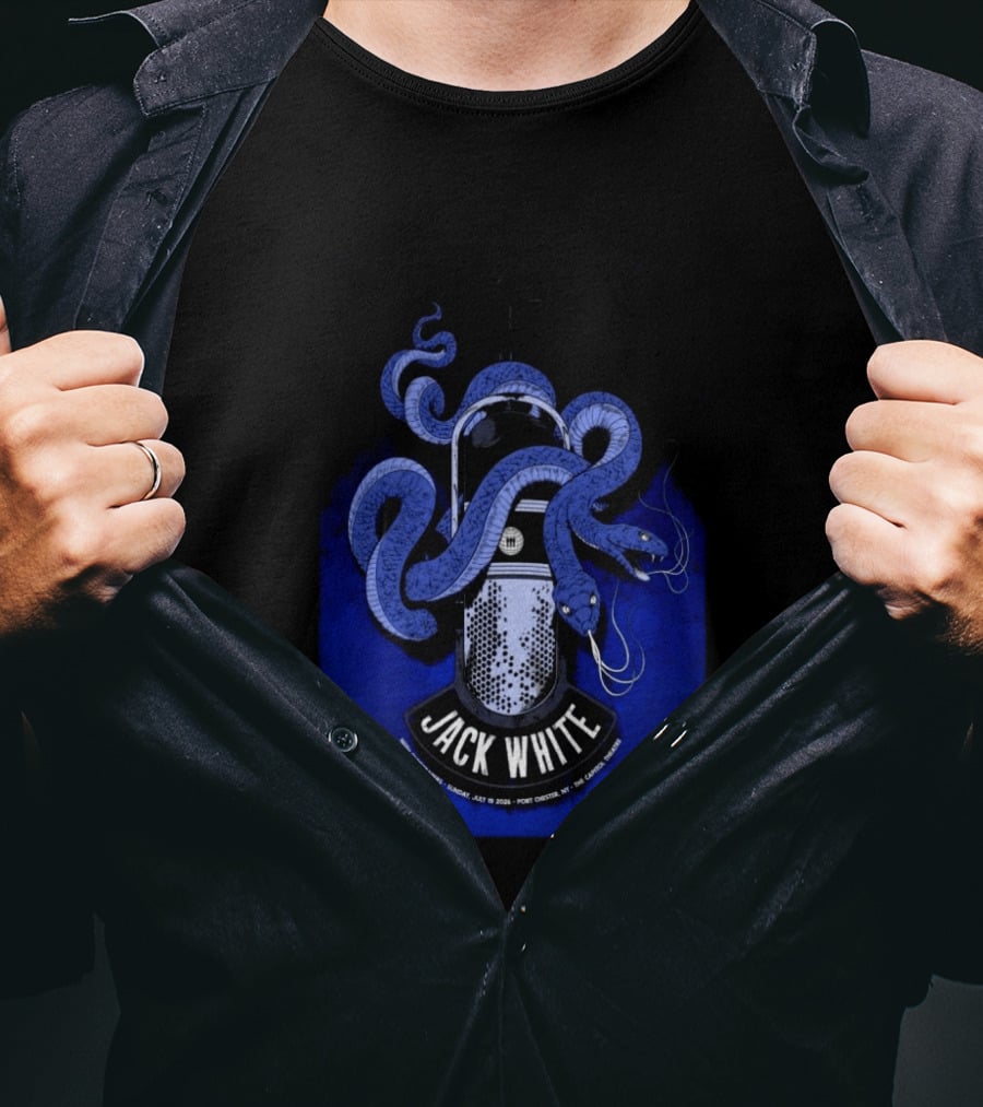 Jack White Tour Port Chester NY Jul 19 2026 Blue Snake Microphone T-Shirt
