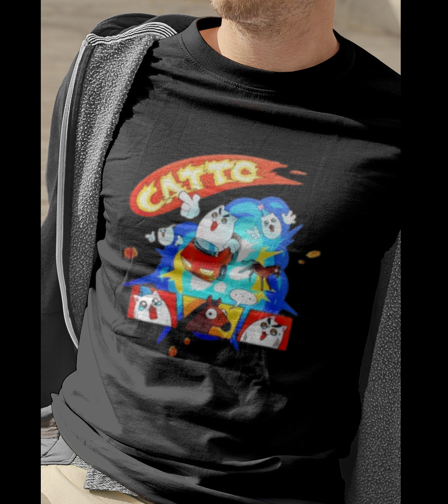 Catto Cartoon Cat Driving A Car With Funny Expressions And Comic Style Panels T-Shirt