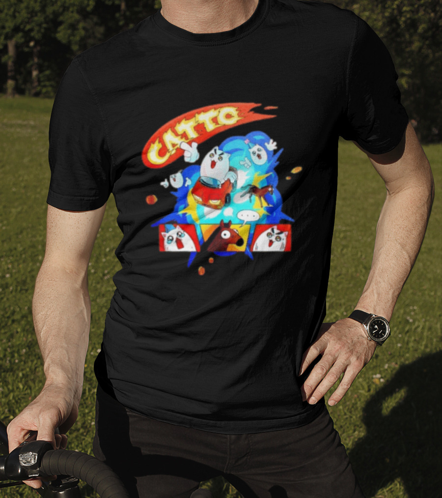 Catto Cartoon Cat Driving A Car With Funny Expressions And Comic Style Panels T-Shirt