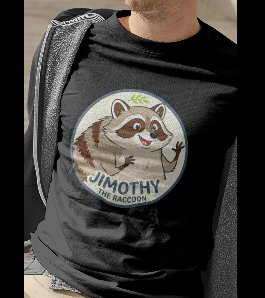 Jimothy The Raccoon Friendly Cartoon Character With Leaf Motif T-Shirt