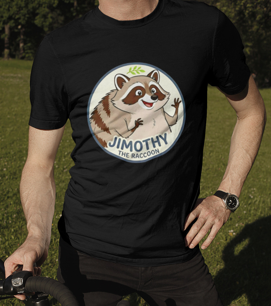 Jimothy The Raccoon Friendly Cartoon Character With Leaf Motif T-Shirt