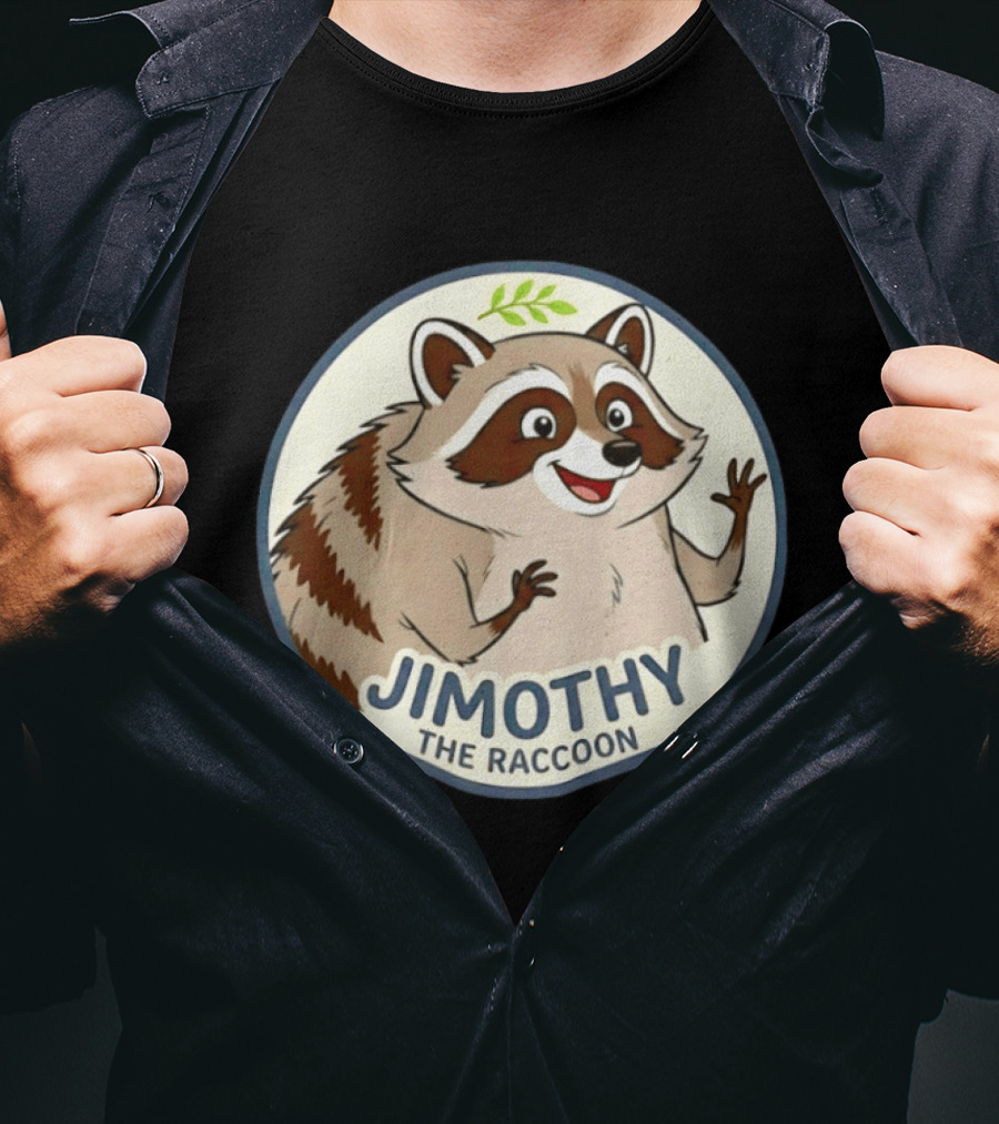 Jimothy The Raccoon Friendly Cartoon Character With Leaf Motif T-Shirt