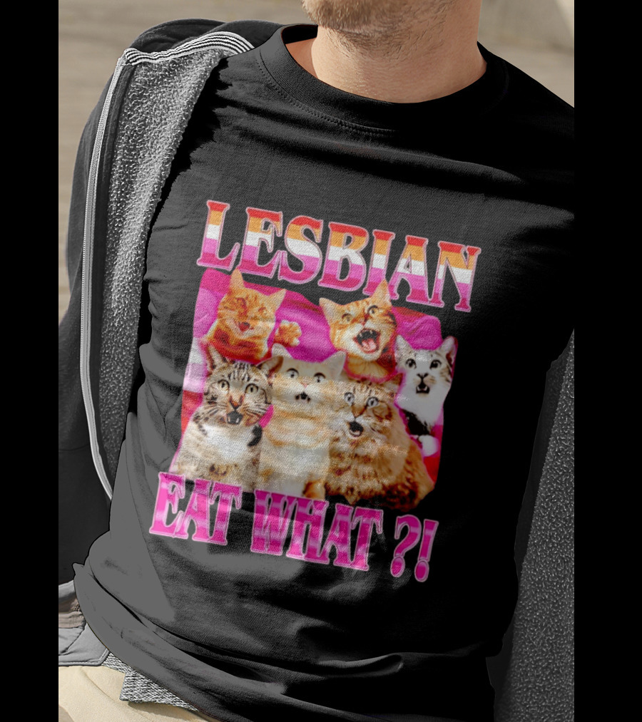 Lesbian Eat What Cats Meme Pride Flag Cats T-Shirt