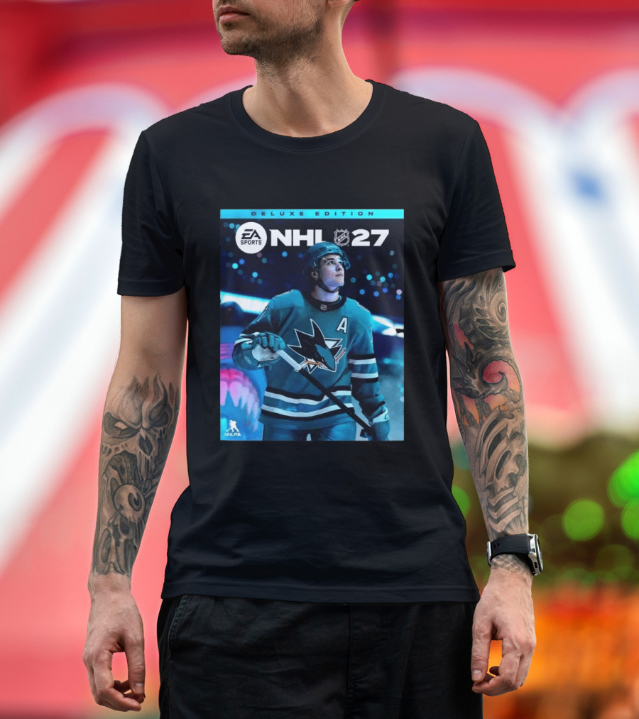 EA Sports NHL 27 Deluxe Edition Macklin Celebrini San Jose Sharks Cover Athlete T-Shirt