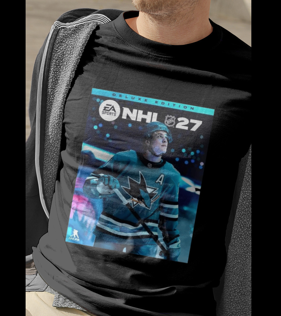 EA Sports NHL 27 Deluxe Edition Macklin Celebrini San Jose Sharks Cover Athlete T-Shirt