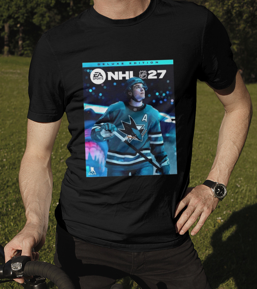 EA Sports NHL 27 Deluxe Edition Macklin Celebrini San Jose Sharks Cover Athlete T-Shirt