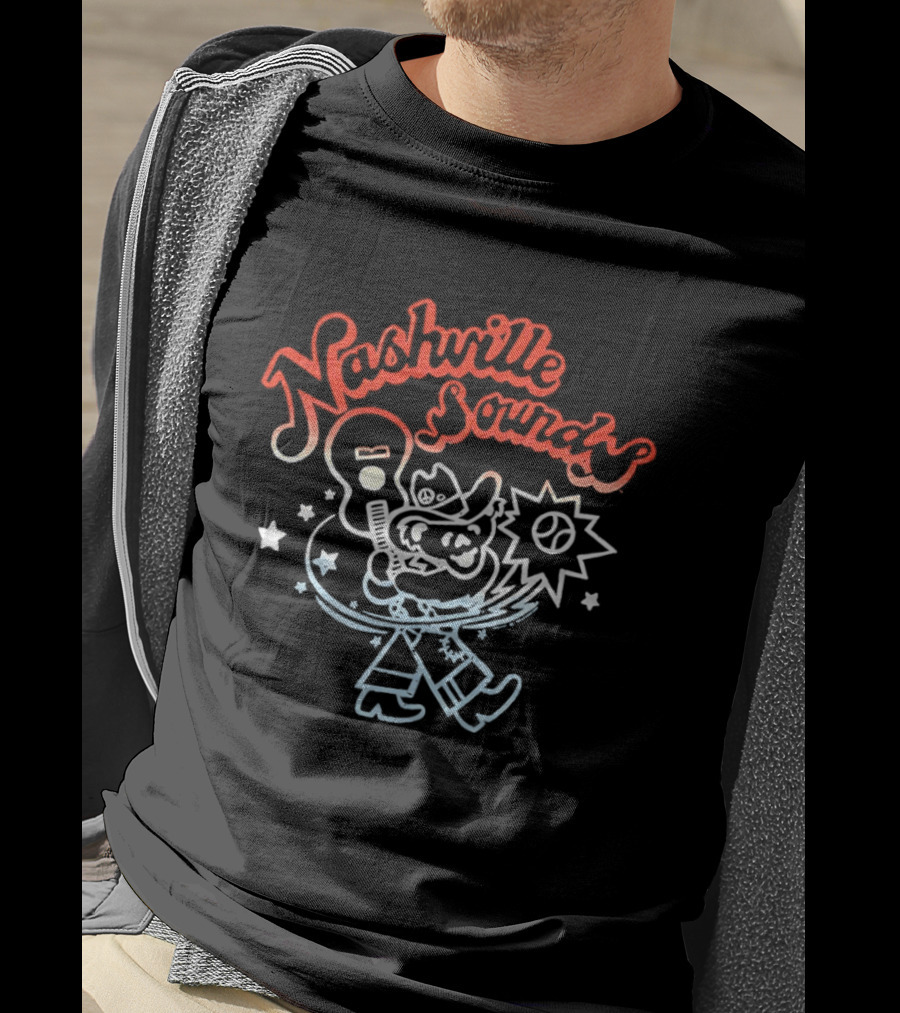 Nashville Sounds Dancing Bear Baseball Bat And Starry Night T-Shirt