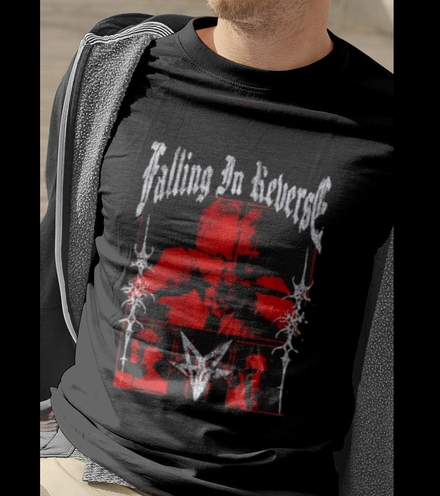 Falling In Reverse Band Distressed Red And Black Gothic T-Shirt