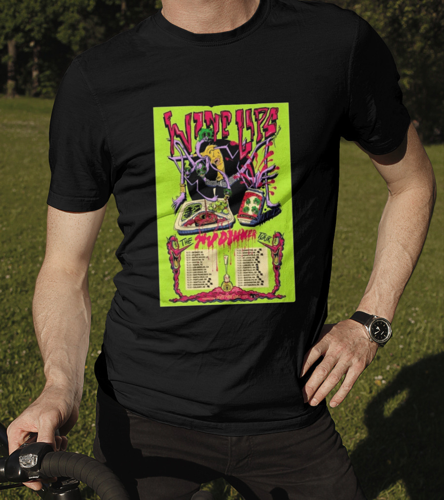 Wine Lips TV Dinner Tour 2026 Canada USA Neon Zombie Concert T-Shirt
