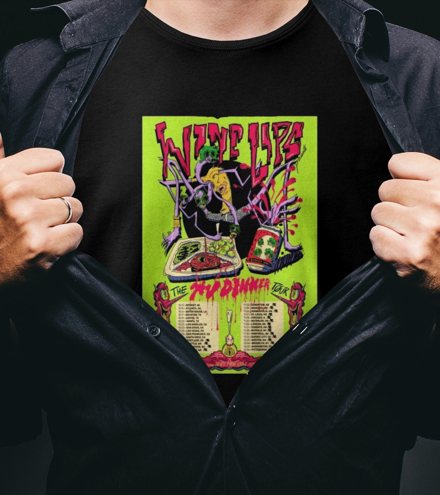 Wine Lips TV Dinner Tour 2026 Canada USA Neon Zombie Concert T-Shirt