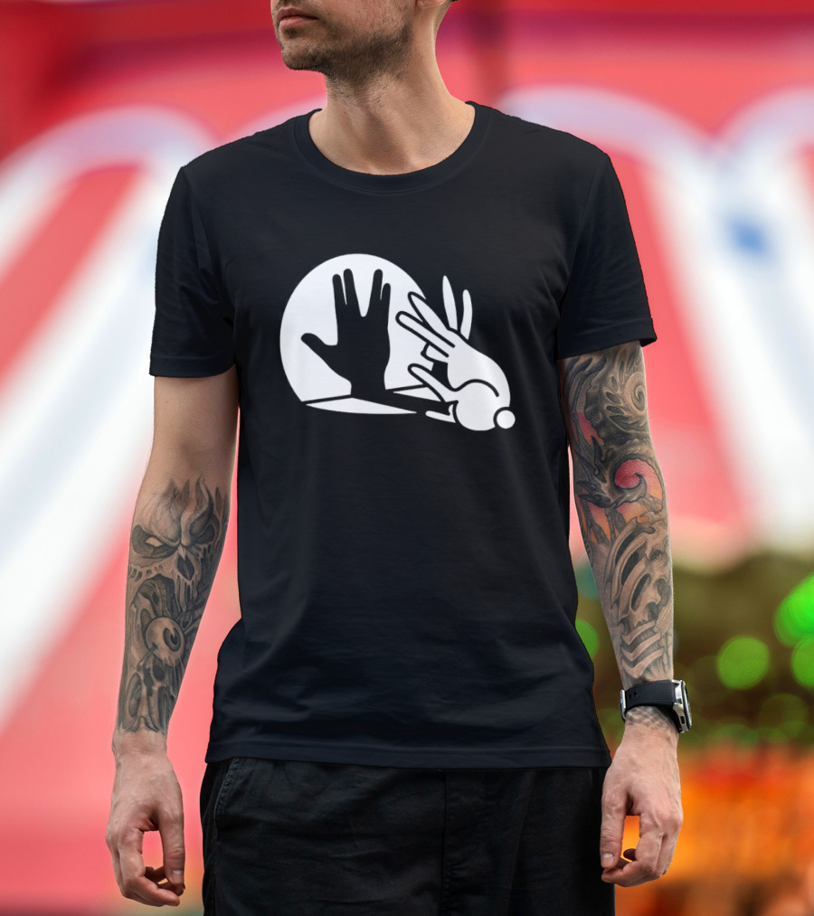 Hand Shadow Bunny Puppet Shadows Playful Gesture T-Shirt