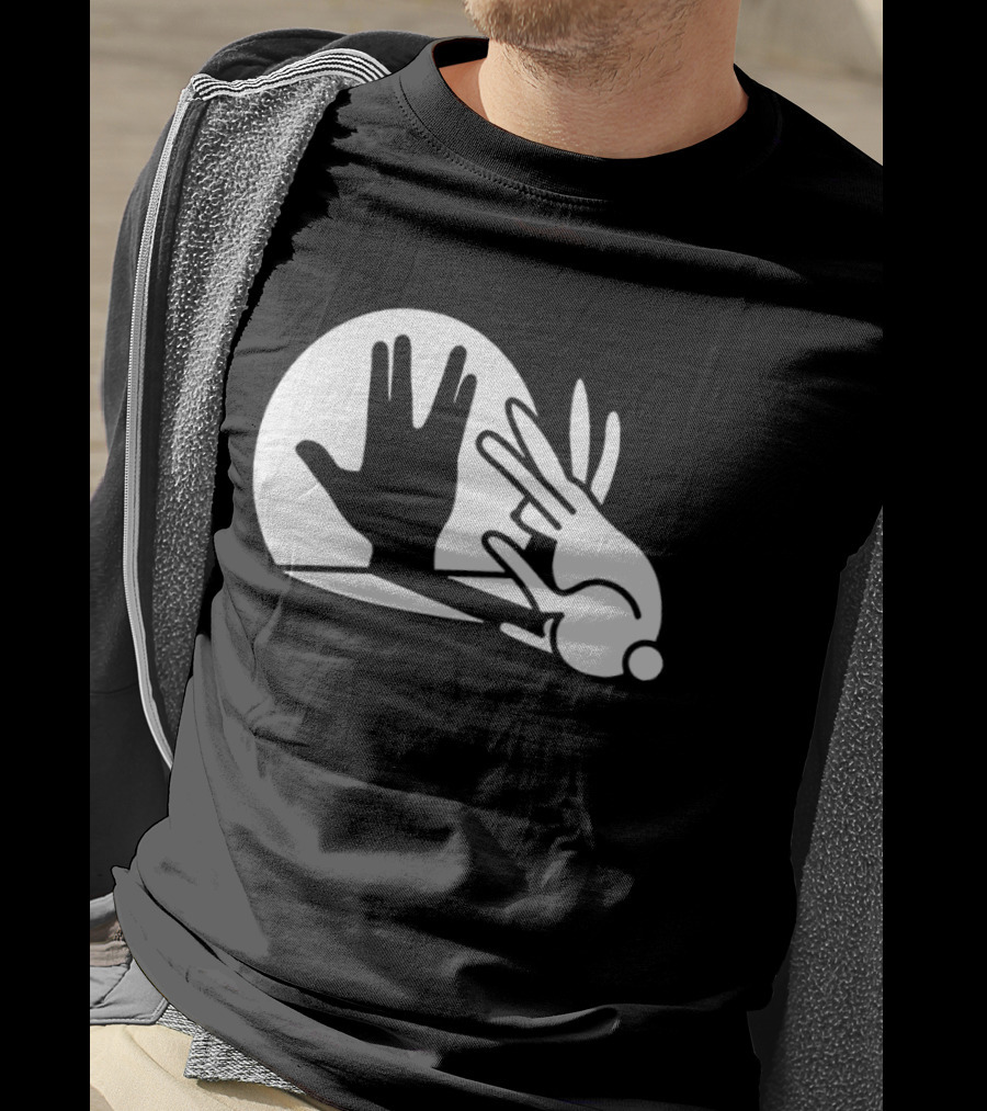 Hand Shadow Bunny Puppet Shadows Playful Gesture T-Shirt