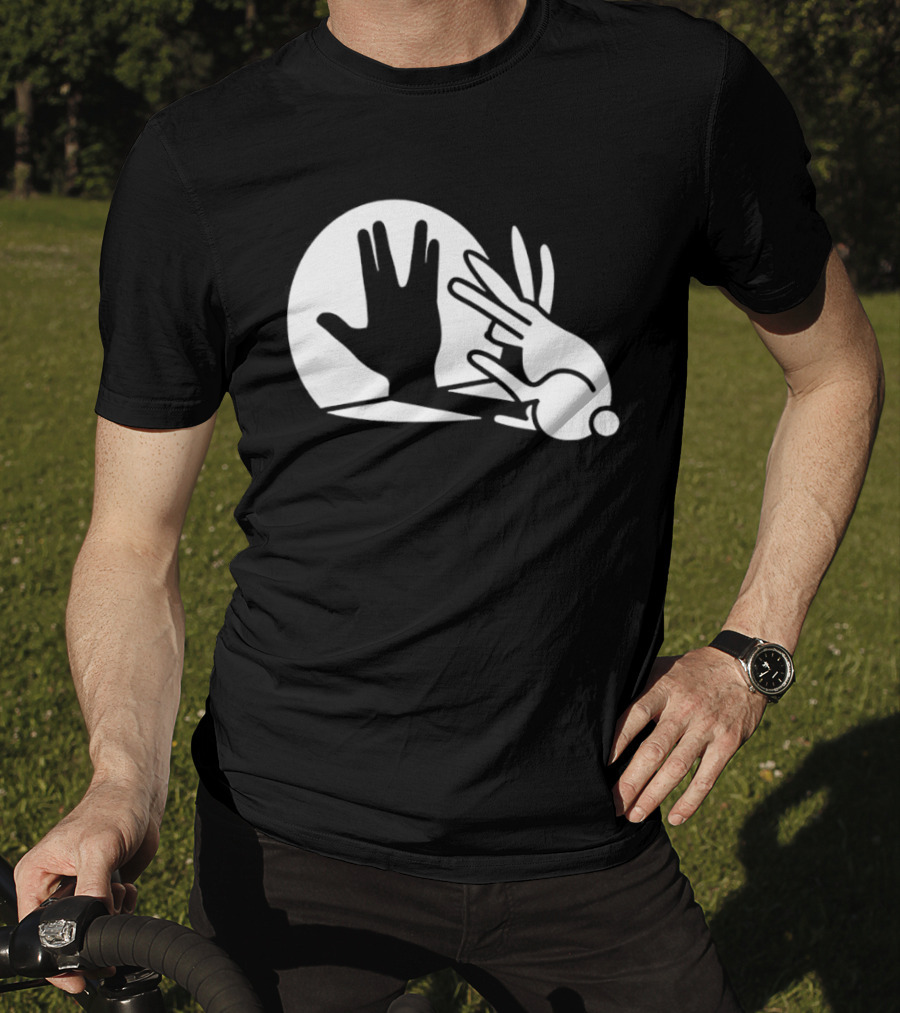 Hand Shadow Bunny Puppet Shadows Playful Gesture T-Shirt
