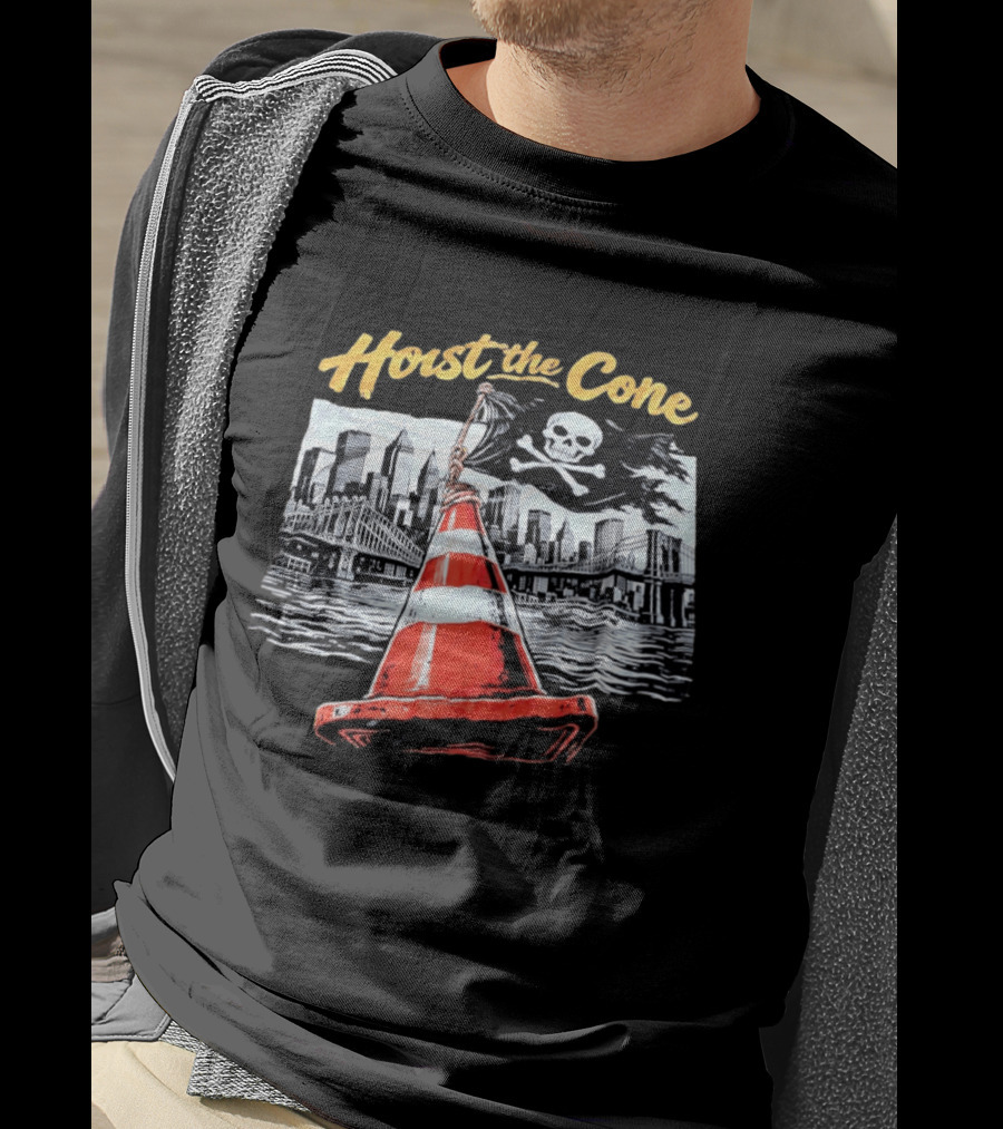 Hoist The Cone New York City Skyline Pirate Flag Skull Crossbones T-Shirt