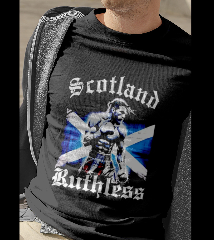 Scotland Ruthless Fighter With Scottish Cross Flag T-Shirt