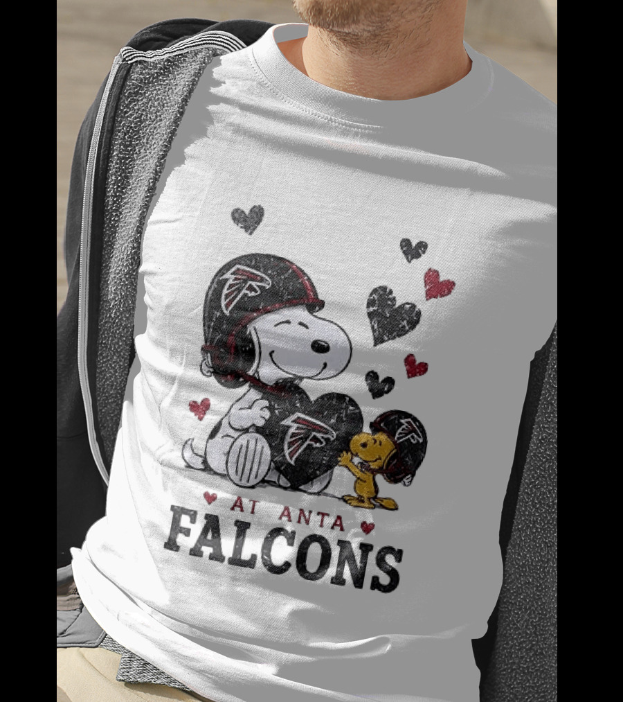 Atlanta Falcons Peanuts Snoopy Woodstock Love Laughter Hearts T-Shirt