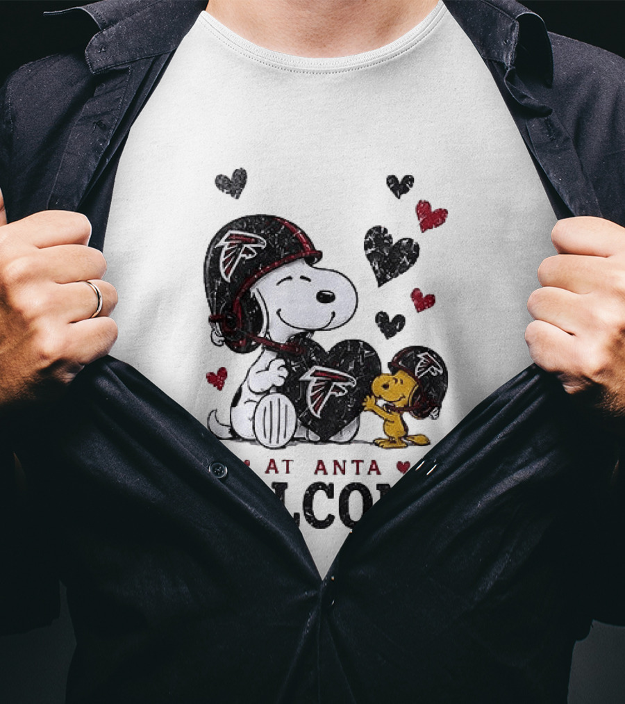 Atlanta Falcons Peanuts Snoopy Woodstock Love Laughter Hearts T-Shirt