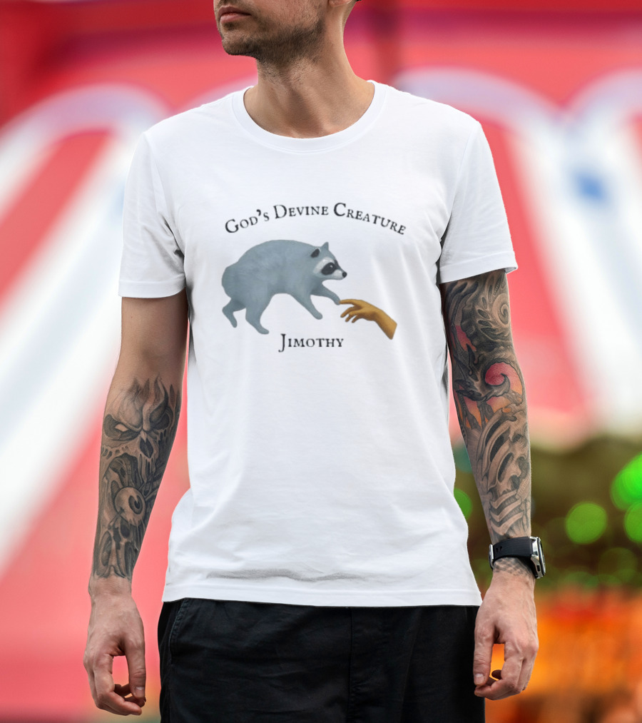 God's Divine Creature Raccoon Jimothy Meme Creation Of Adam T-Shirt