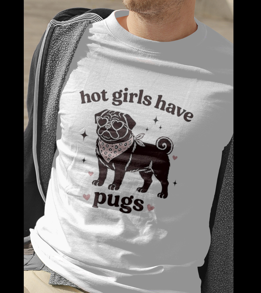 Hot Girls Have Pugs Dog Lover Pink Heart Bandana T-Shirt