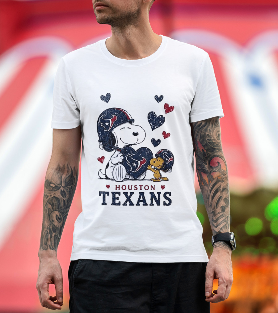 Houston Texans Peanuts Snoopy Woodstock Love Hearts T-Shirt
