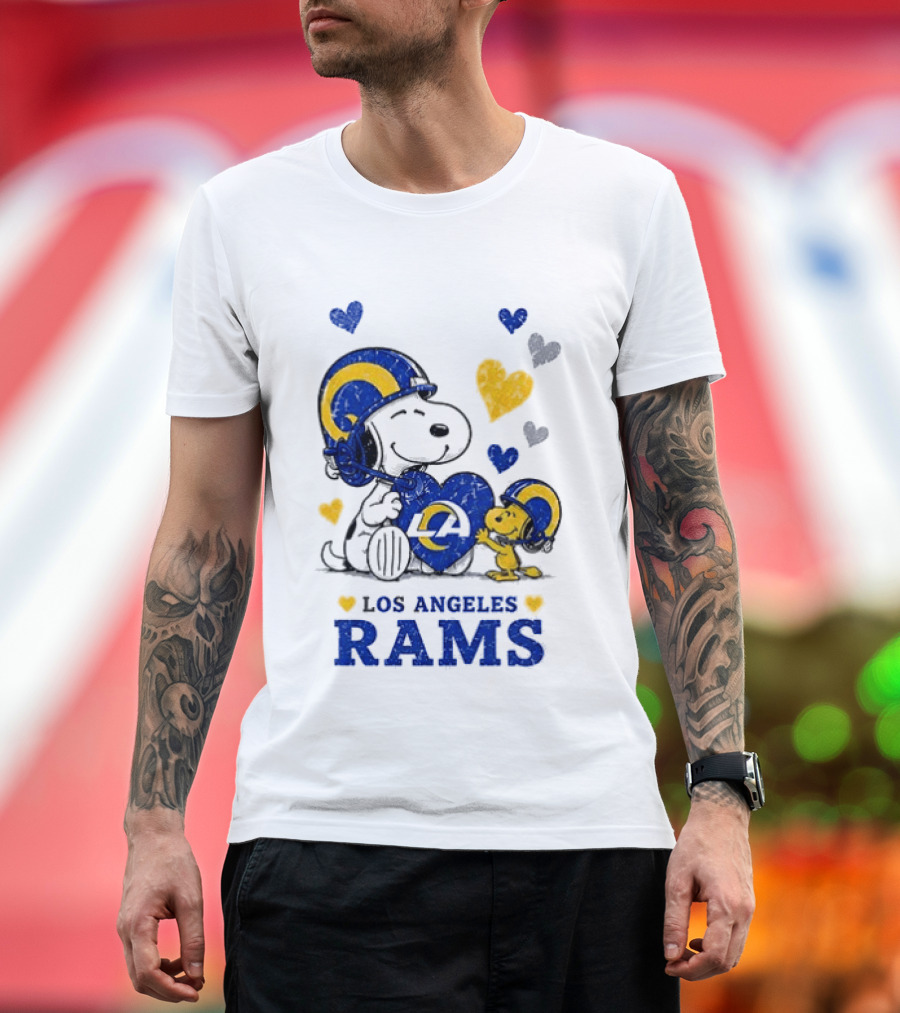 Los Angeles Rams Peanuts Snoopy Love Laughter Hearts T-Shirt