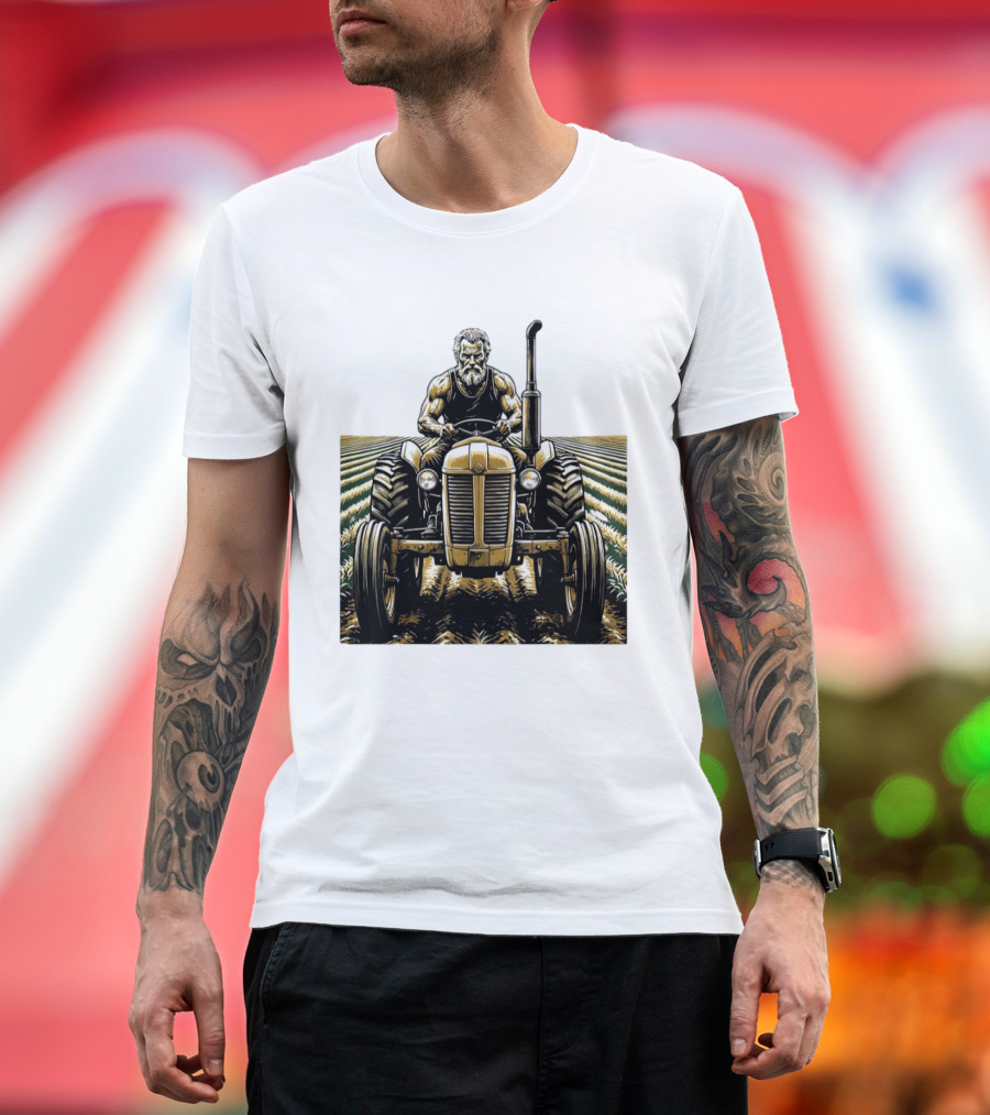 Muscular Farmer Tractor Field T-Shirt