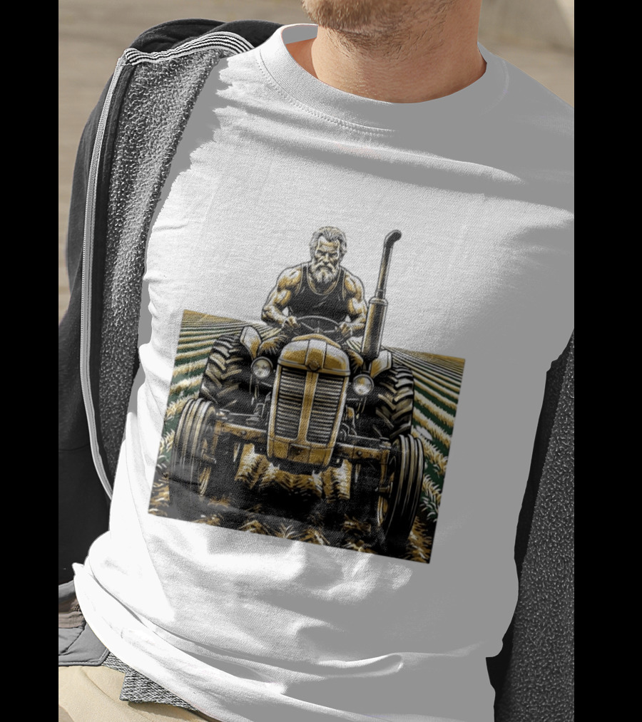 Muscular Farmer Tractor Field T-Shirt