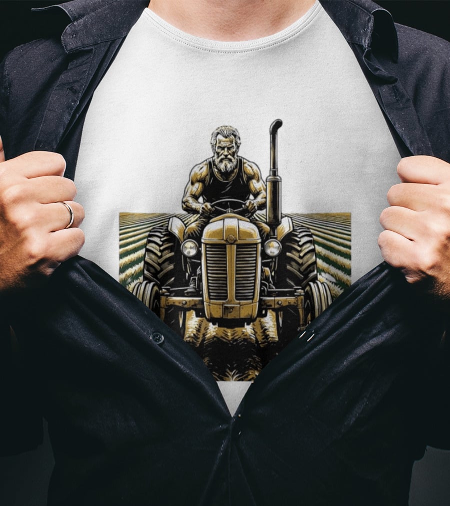 Muscular Farmer Tractor Field T-Shirt