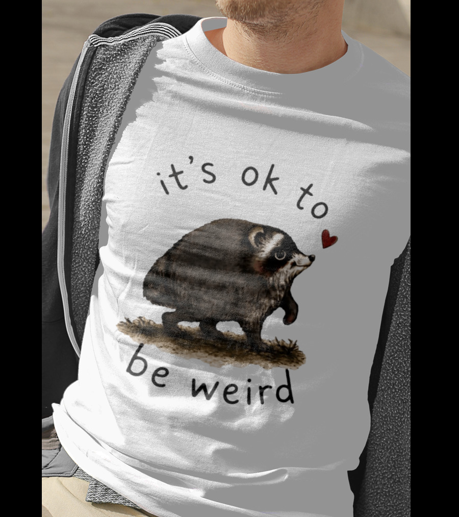 Raccoon It's Ok To Be Weird Cute Heart T-Shirt