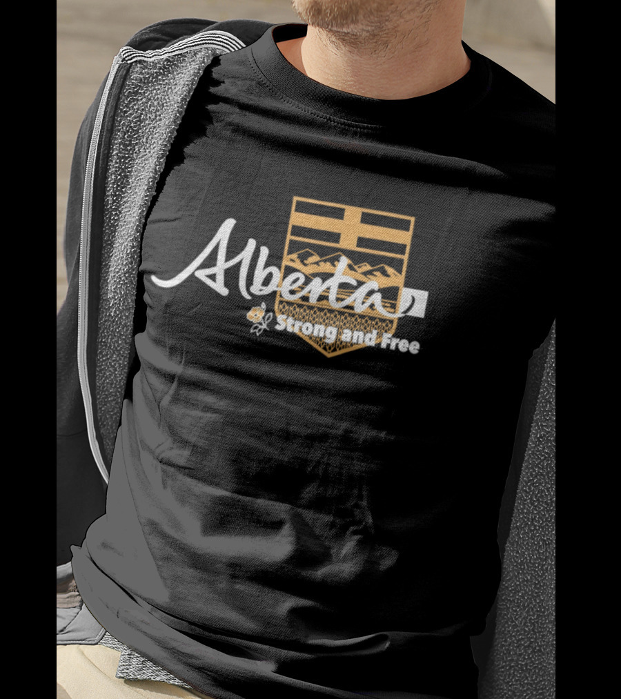 Alberta Strong And Free With Provincial Crest And Floral Accent T-Shirt