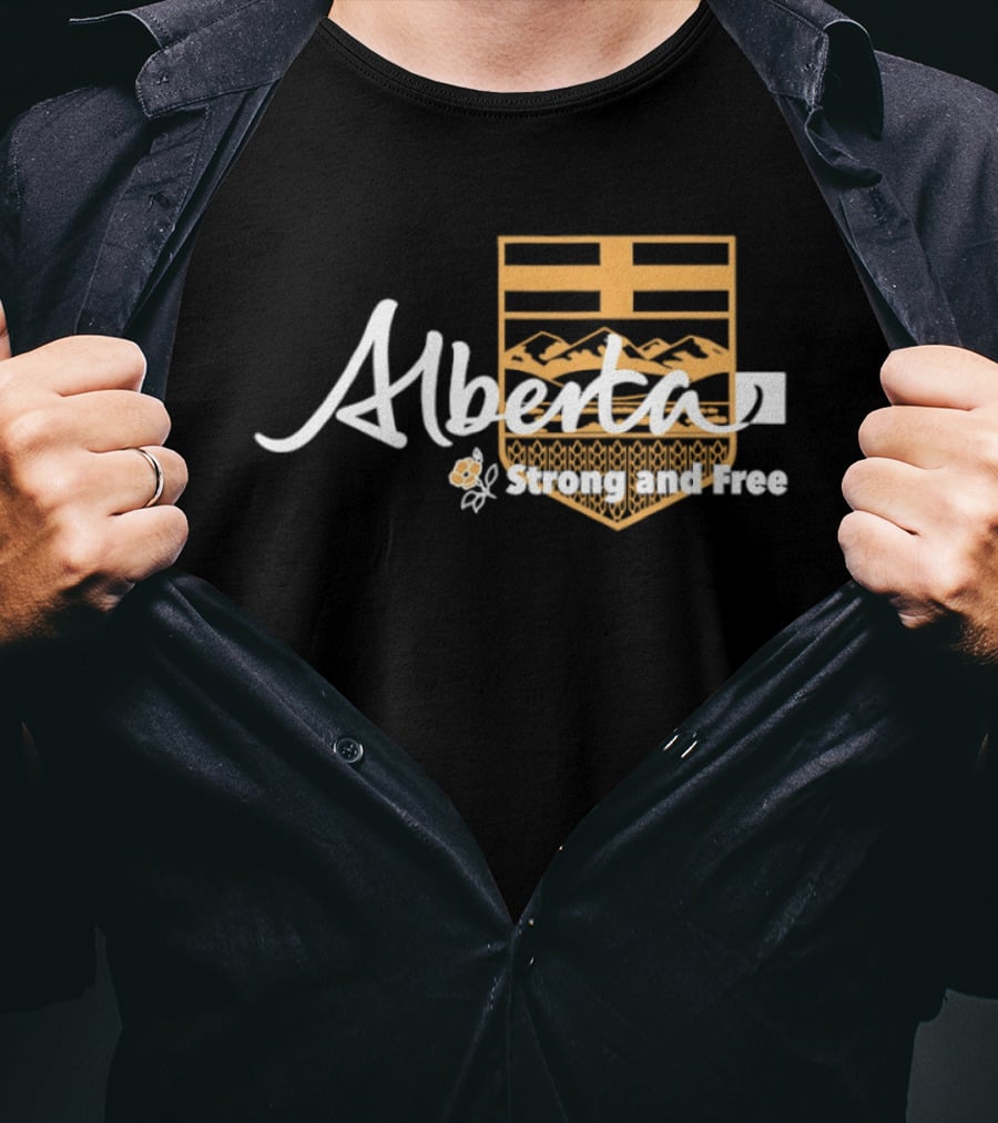 Alberta Strong And Free With Provincial Crest And Floral Accent T-Shirt