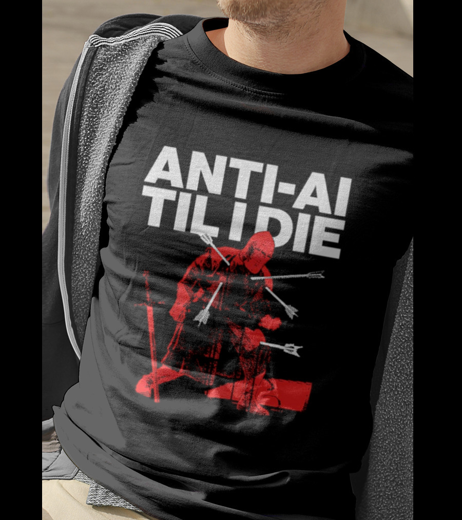 ANTI AI TIL I DIE Knight Pro Human Technology Protest T-Shirt
