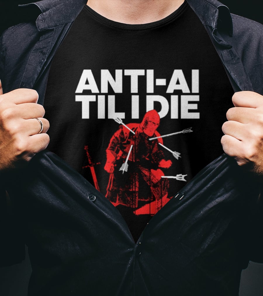 ANTI AI TIL I DIE Knight Pro Human Technology Protest T-Shirt