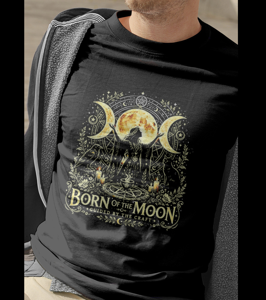 Born Of The Moon Guided By The Craft Witchcraft Lunar Magic Triple Moon Symbols Candles And Mystic T-Shirt