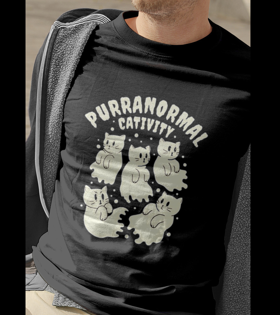Purranormal Cativity Ghost Cats Design Halloween Cats T-Shirt