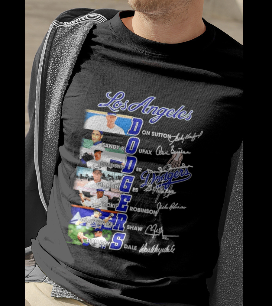 Los Angeles Dodgers Don Sutton Sandy Koufax Duke Snider Gil Hodges Jackie Robinson Clayton Kershaw Don Drysdale Signatures T-Shirt