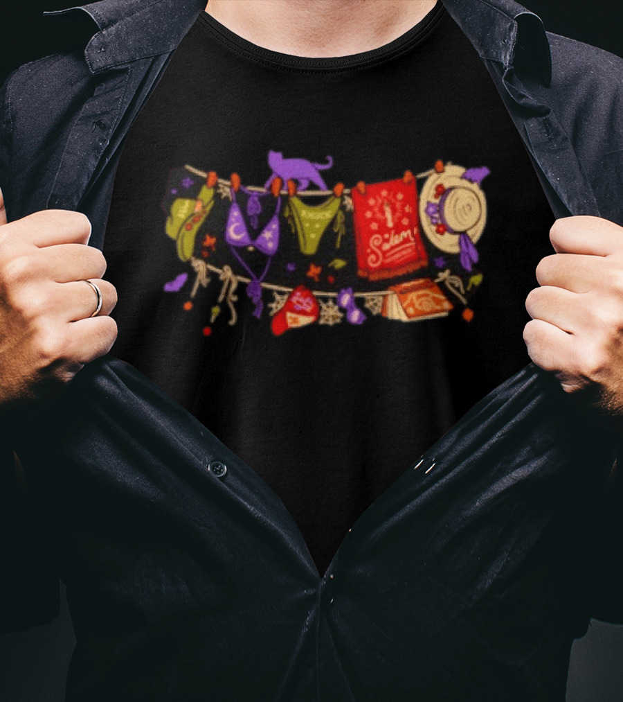 Hocus Pocus Amuck Salem Witch Laundry Line Halloween T-Shirt