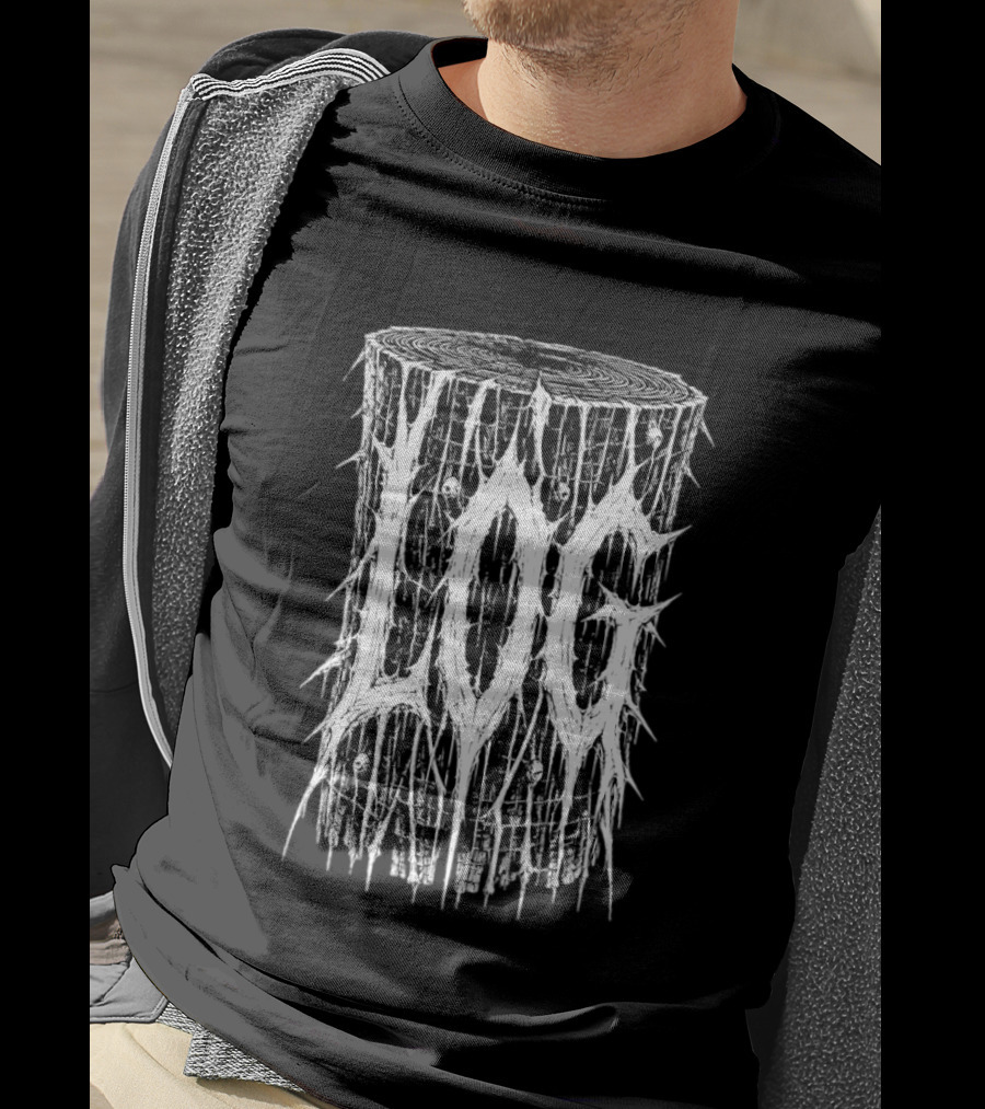 Log Stump Metal Band Dripping White Lettering Forest Aesthetic T-Shirt