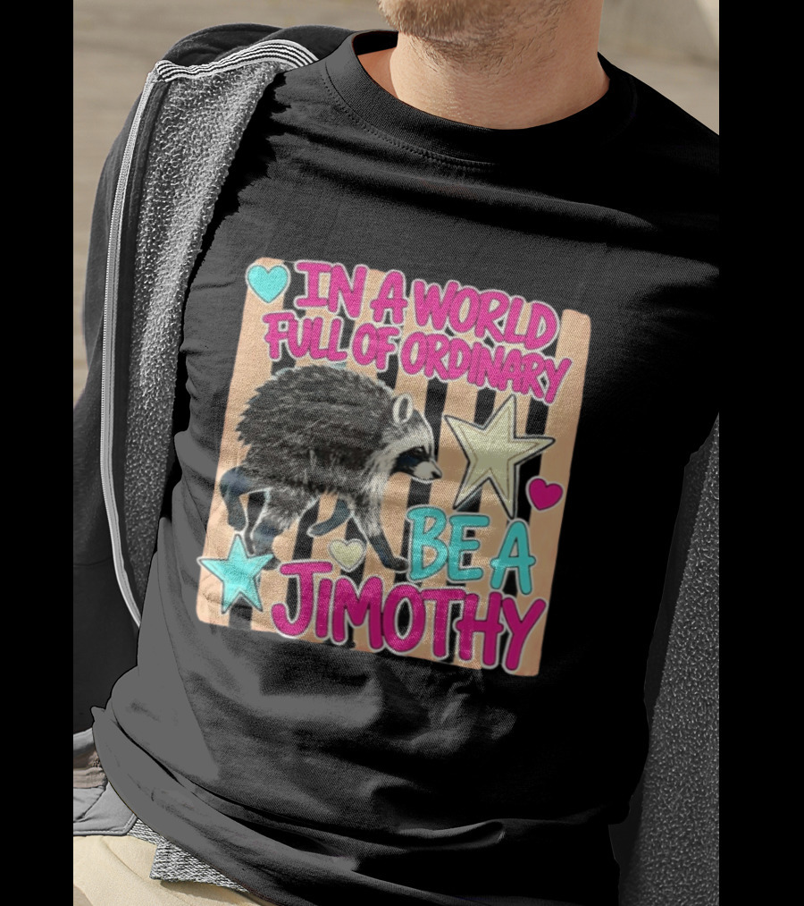 In A World Full Of Ordinary Be A Jimothy Raccoon With Stars And Hearts T-Shirt