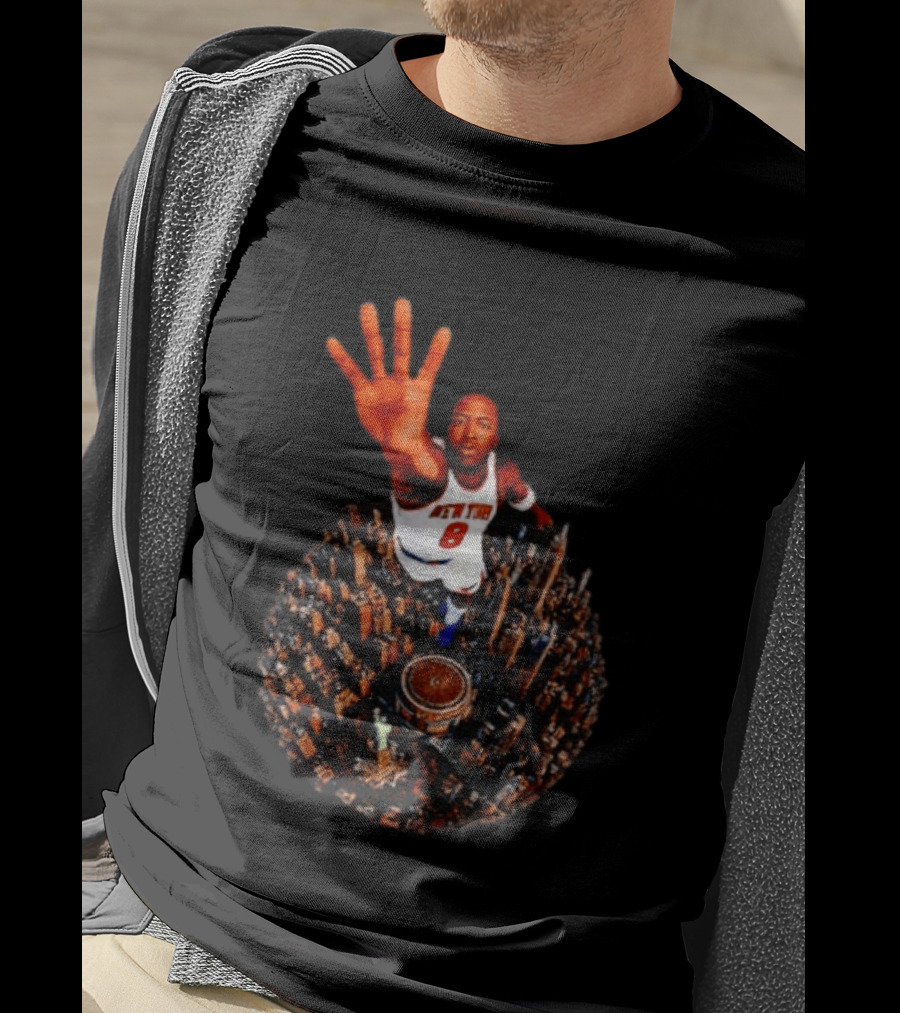 New York Knicks No 8 Aerial Cityscape Legend T-Shirt