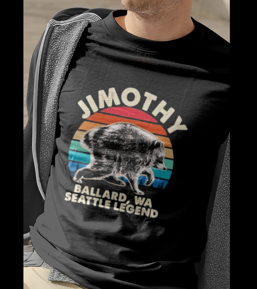 Jimothy Raccoon Ballard WA Seattle Legend Retro Vintage Sunset T-Shirt